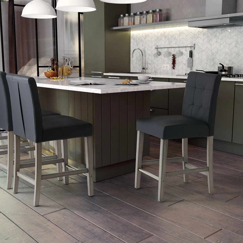 Tabouret de bar rembourré en similicuir CorLiving Leila avec dossier - Tabourets de bar rembourrés, chaises d'îlot de cuisine ou tabourets de bar parfaits, tabourets de comptoir durables pour la maiso