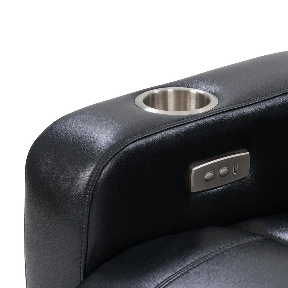 Fauteuil inclinable électrique rembourré en tissu PU CorLiving Ophelia avec porte-gobelet et port USB - Fauteuils inclinables électriques pour adultes, fauteuil de cinéma de salon, fauteuil inclinable