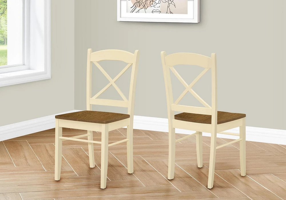 Monarch Specialties Chaise De Salle À Manger, Ensemble De 2, Coté, Cuisine, Salle À Manger, Chêne Et Crème, Pieds En Bois, Transitionnel