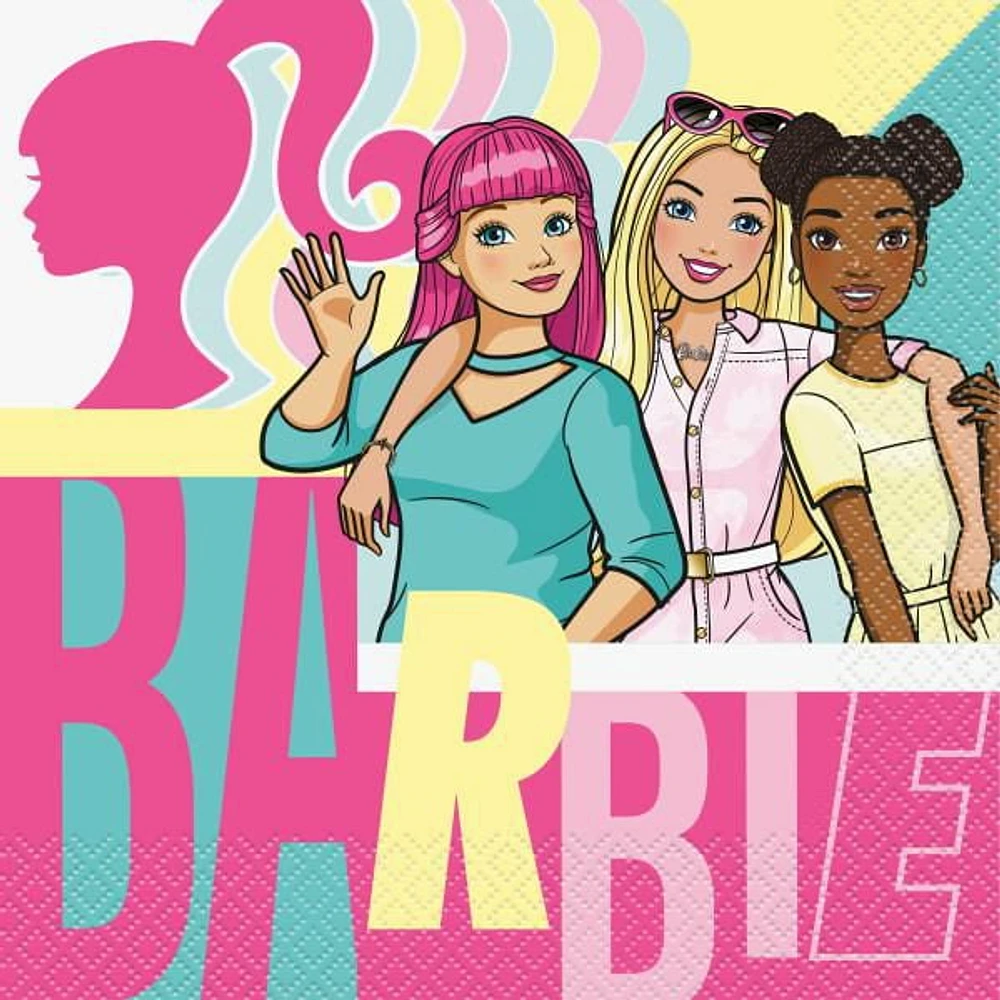 16 serviettes de table en papier barbie de 6,5 po 2 plis, chacun mesure 16,5 x 16,5 cm plié