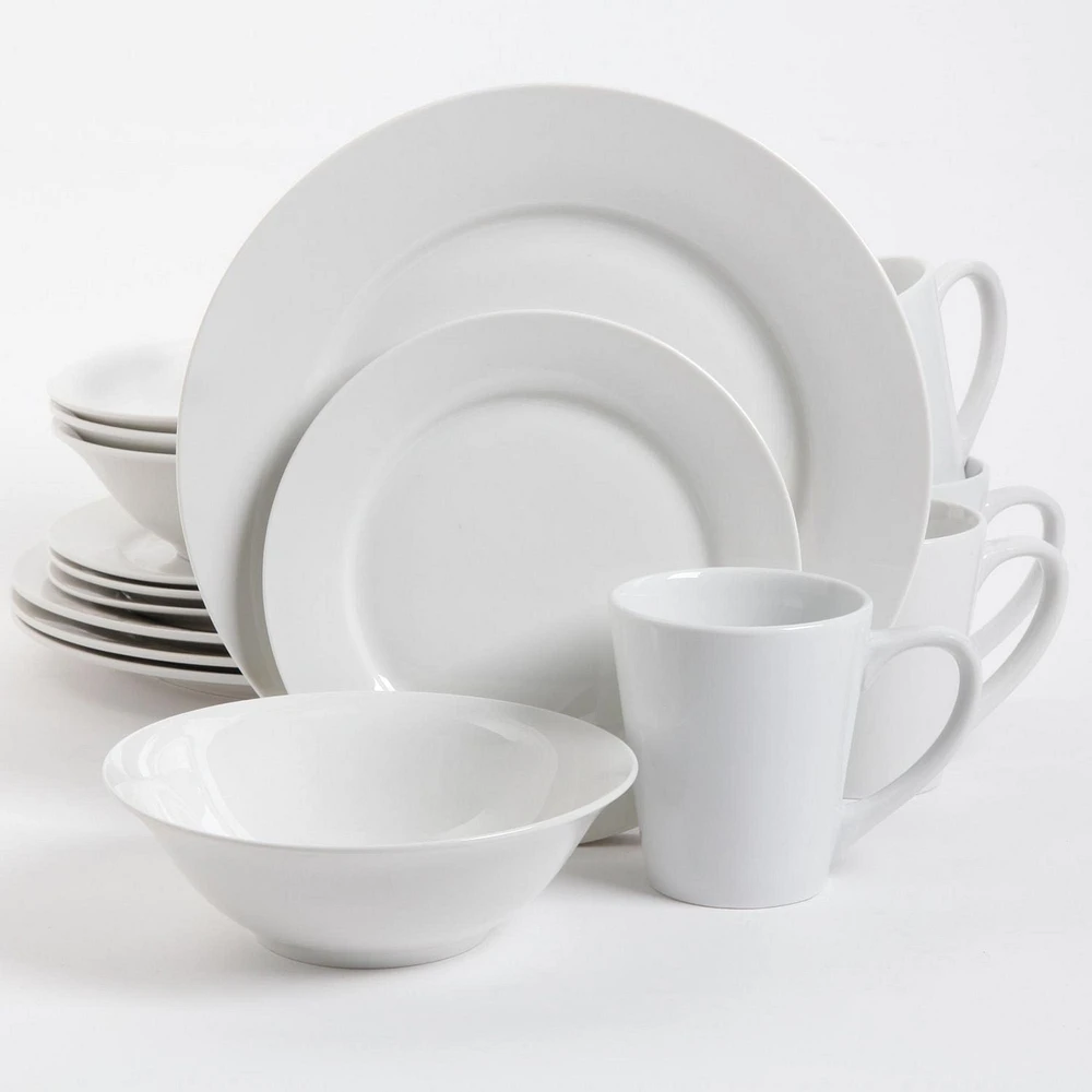 Gibson Home Noble Court 16 Piece Dinnerware Set, White, Rim Shape