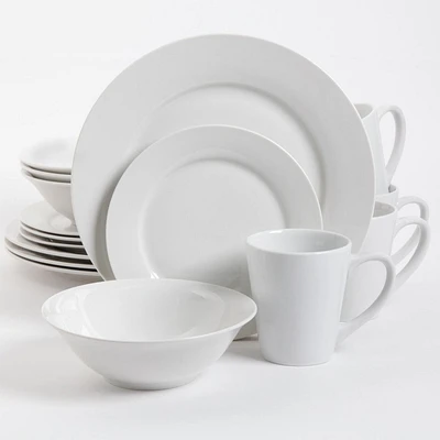 Gibson Home Noble Court 16 Piece Dinnerware Set, White, Rim Shape