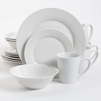 Gibson Home Noble Court 16 Piece Dinnerware Set, White, Rim Shape