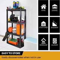 Hyper Tough Plastic Shelves Garage Storage Shelving Unit 4-Tier 56"H x 14"D x 30"W Pack of 4 Black-400 lbs Total Capacity