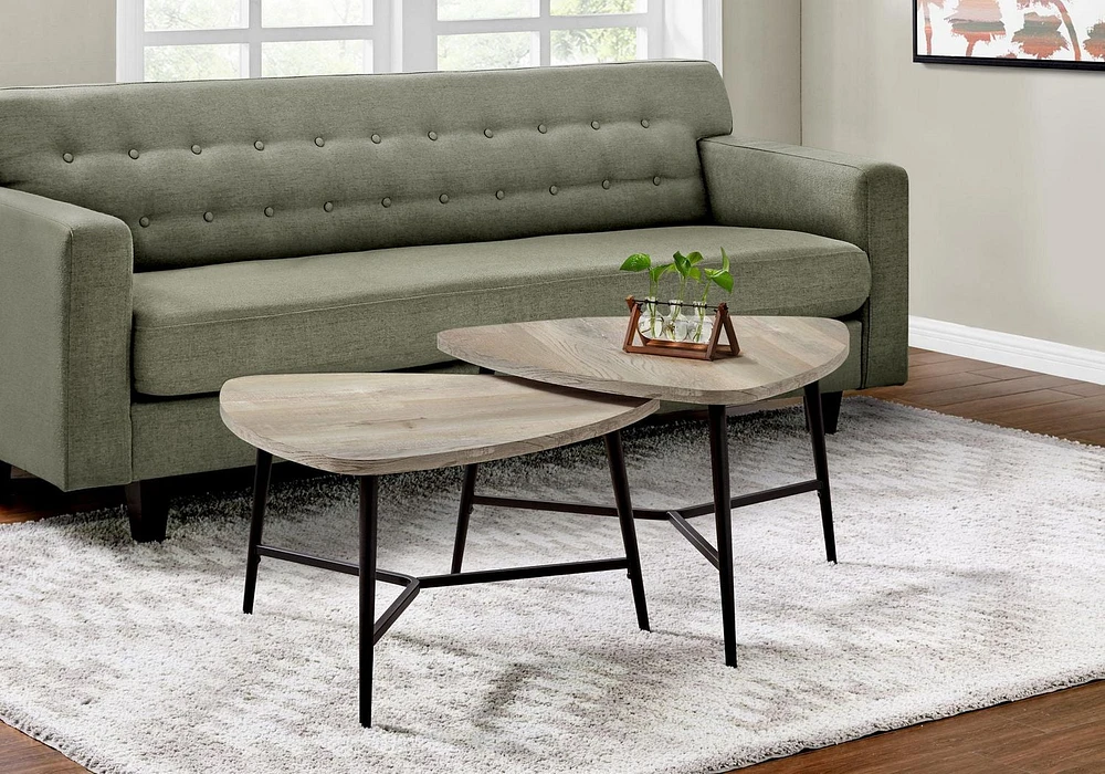 Monarch Specialties Table Set, 2pcs Set, Coffee, End, Side, Accent, Living Room, Metal, Laminate, Beige, Black, Contemporary, Modern