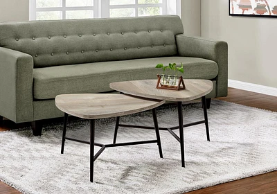 Monarch Specialties Ensemble De Table, Ensemble 2pcs, Café, Bout, Côté, Accent, Salon, Métal, Stratifié, Beige, Noir, Contemporain, Moderne
