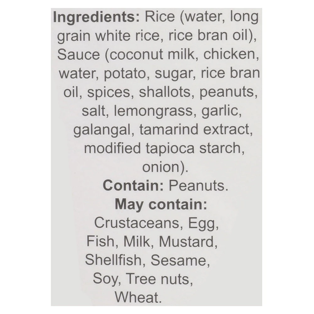 Asiatique Poulet au cari massaman avec riz 280 G Repas Poulet au cari massaman avec riz 280 g Repas