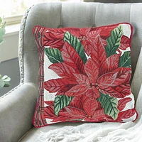 Christmas Tapestry Cushion Poinsettia Plaid 18X18 - Ensemble De 2