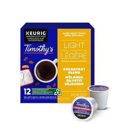 Timothy’s Breakfast Blend, Light Roast, K-Cup Coffee Pods