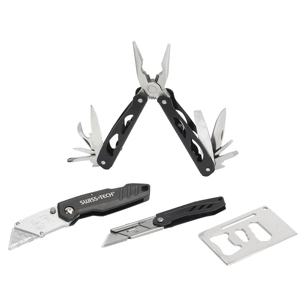 Swiss Tech Ensemble de 4 outils multifonctions et couteaux