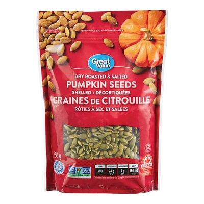 Great Value Dry Roasted & Salted Pumpkin Seeds, 350 g