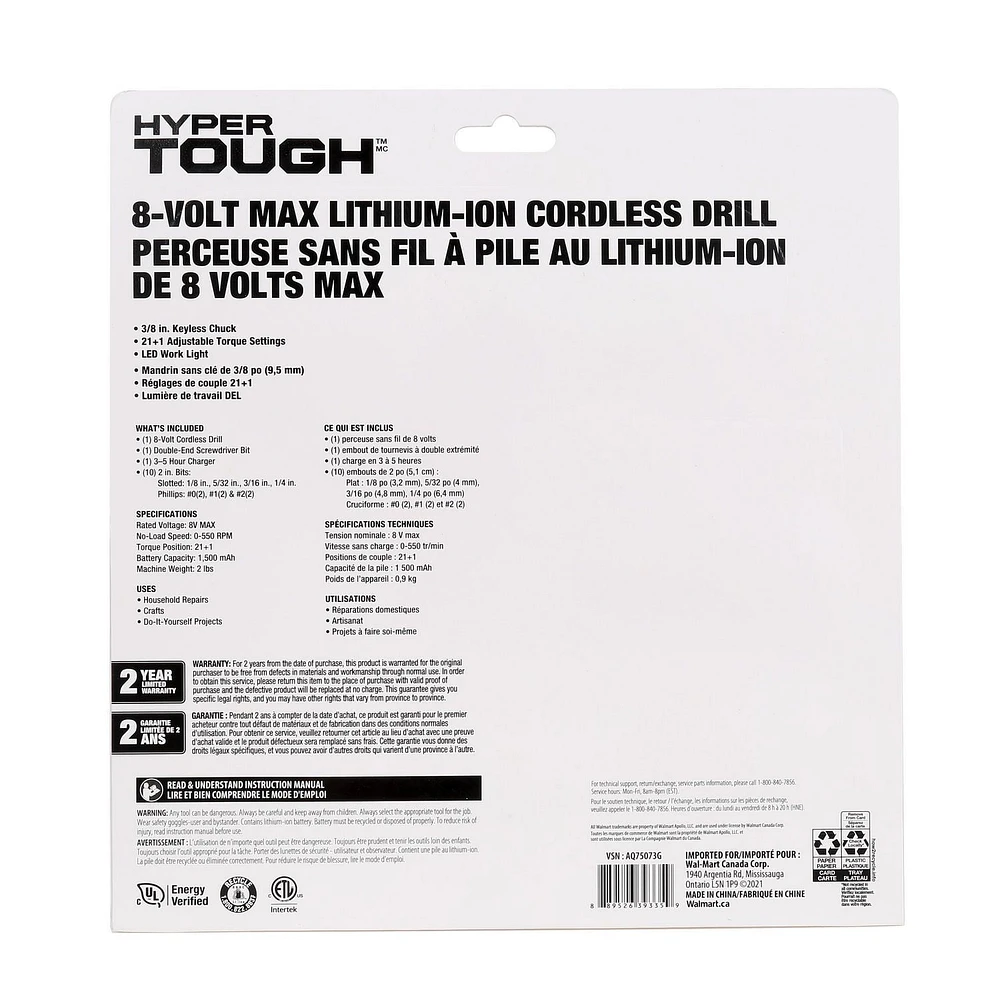 PERCEUSE SANS FIL À PILE AU LITHIUM-ION DE 8 VOLTS MAX Tension nominale: 8V MAX