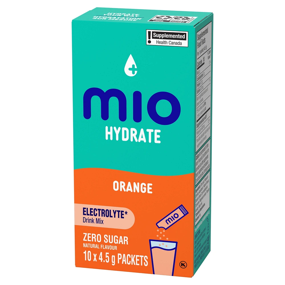Hydrate Aromatisant D'Eau Liquide Orange Avec Électrolytes, 5 G Paquets, 10 Ct Boîte Mio hydrater orange 3.8G X 10