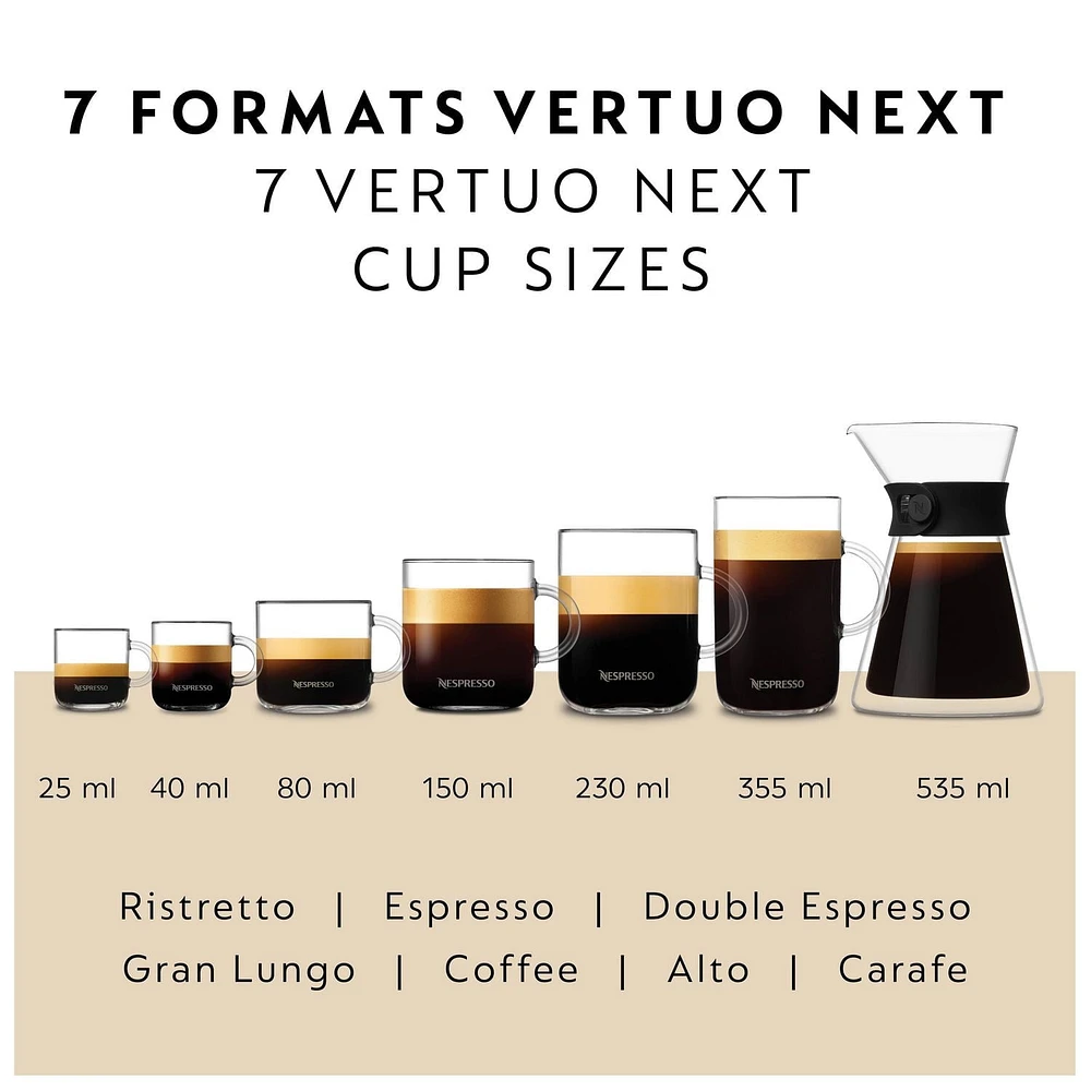 Nespresso Vertuo Next Coffee and Espresso Machine by Breville with Aeroccino Milk Frother, Light Grey, 7 cup sizes