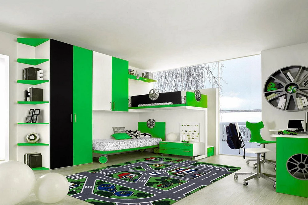 Tapis rectangle amusant pour enfant rues multicolore nylon