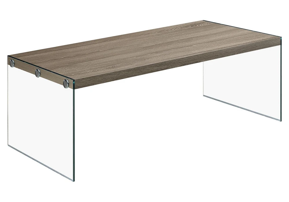 Monarch Specialties Coffee Table, Accent, Cocktail, Rectangular, Living Room, 44"l, Tempered Glass, Laminate, Brown, Clear, Contemporary, Modern