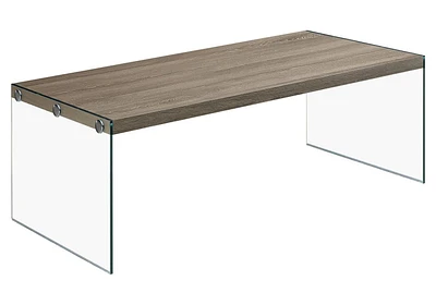 Monarch Specialties Coffee Table, Accent, Cocktail, Rectangular, Living Room, 44"l, Tempered Glass, Laminate, Brown, Clear, Contemporary, Modern