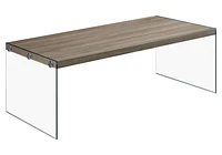 Monarch Specialties Coffee Table, Accent, Cocktail, Rectangular, Living Room, 44"l, Tempered Glass, Laminate, Brown, Clear, Contemporary, Modern