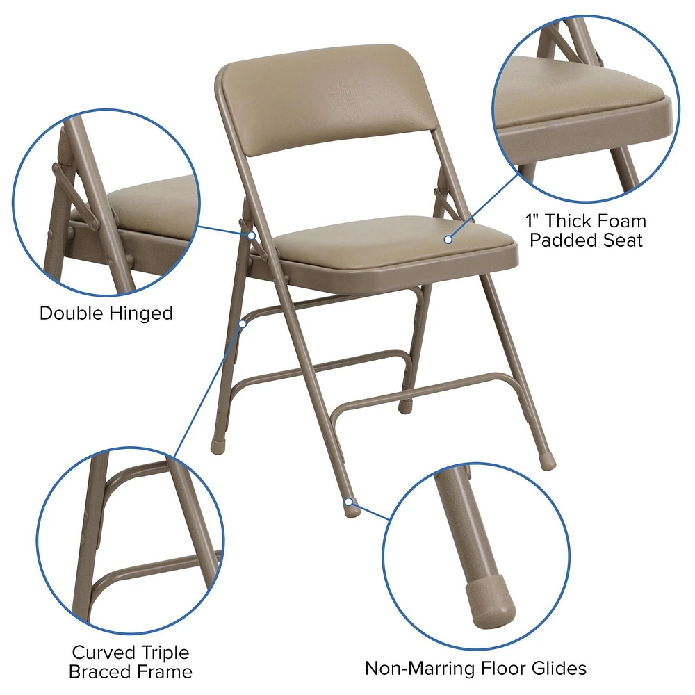 4 Pk. HERCULES Series Curved Triple Braced & Double Hinged Beige Vinyl Metal Folding Chair