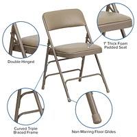 4 Pk. HERCULES Series Curved Triple Braced & Double Hinged Beige Vinyl Metal Folding Chair