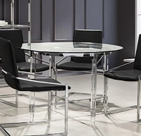 Topline Home Furnishings Glass Top Dining Table with Acrylic Legs