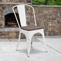 4 Pk. White Metal Stackable Chair with Wood Seat