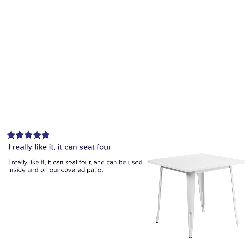 Table intérieure-extérieure en métal blanc carrée de 31,5 po