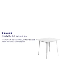 Table intérieure-extérieure en métal blanc carrée de 31,5 po