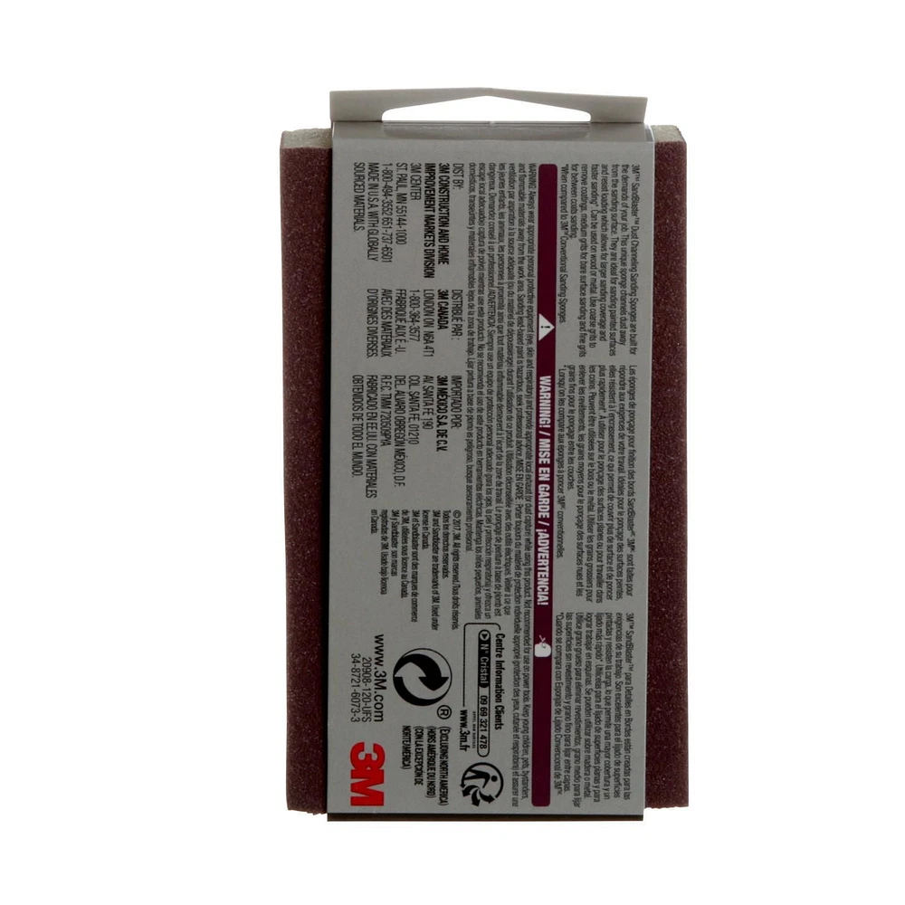 3M™ SandBlaster™ Ultra Flexible Sanding Sponge 20908-120-UFS, Dust Channelling, 120 Grit, 4 1/2 x 2 1/2 x 1 in, 1/Pk