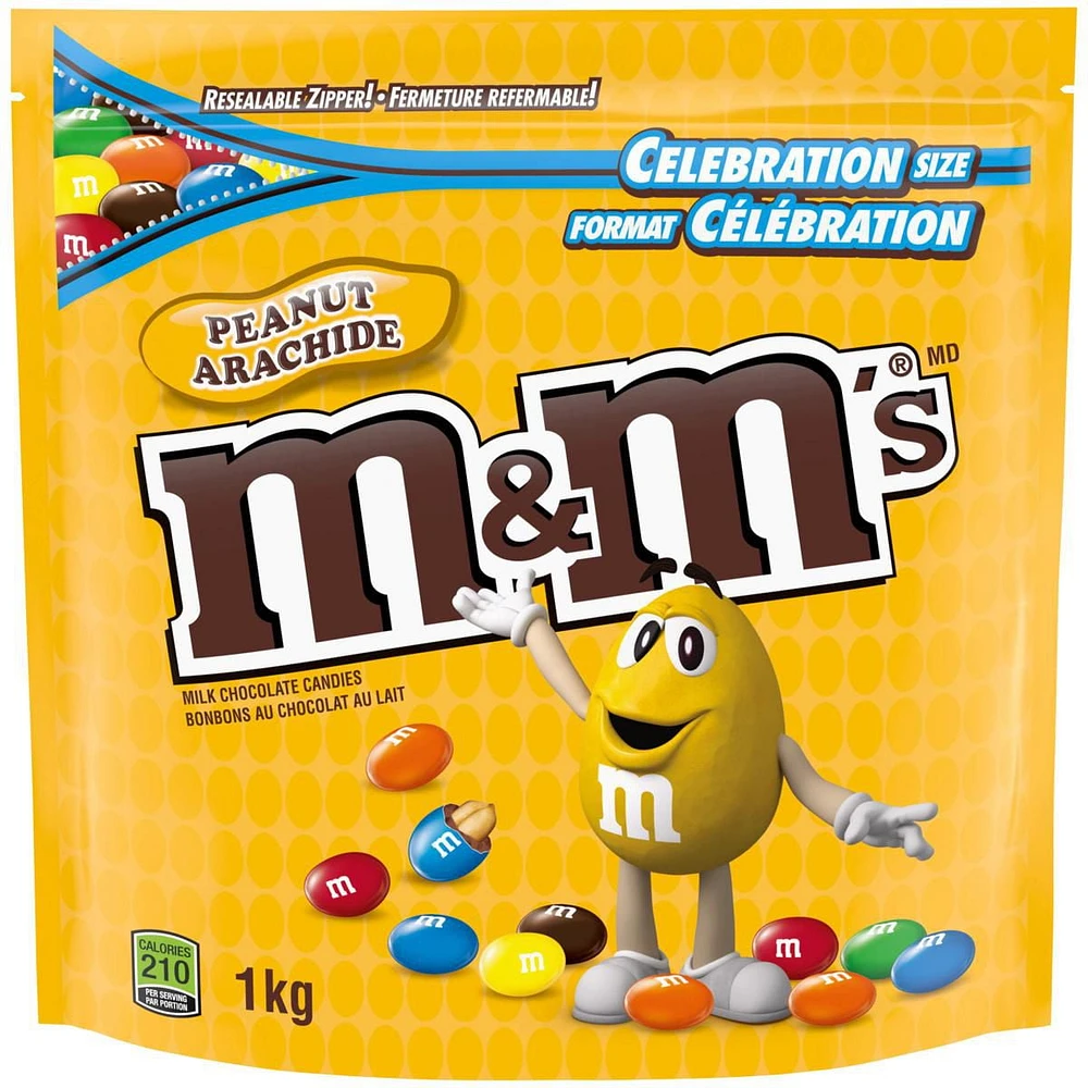 M&M's Peanut Milk Chocolate Candies, Celebration Size, Stand Up Bag, 1kg