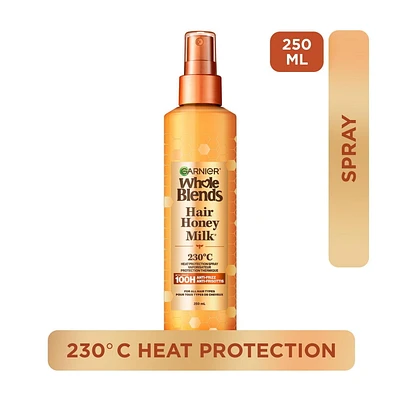 Garnier Whole Blends Spray Protecteur Thermique pour Cheveux Abîmés, Sans Sulfates, Prévient la Casse, Hair Honey Milk Spray, 250ml Spray protecteur thermique