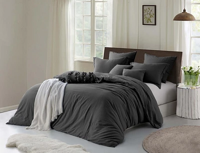 Natural Crinkle Fabric Ultra Soft Solid Duvet Cover Set - Zipper Closure