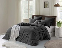 Natural Crinkle Fabric Ultra Soft Solid Duvet Cover Set - Zipper Closure