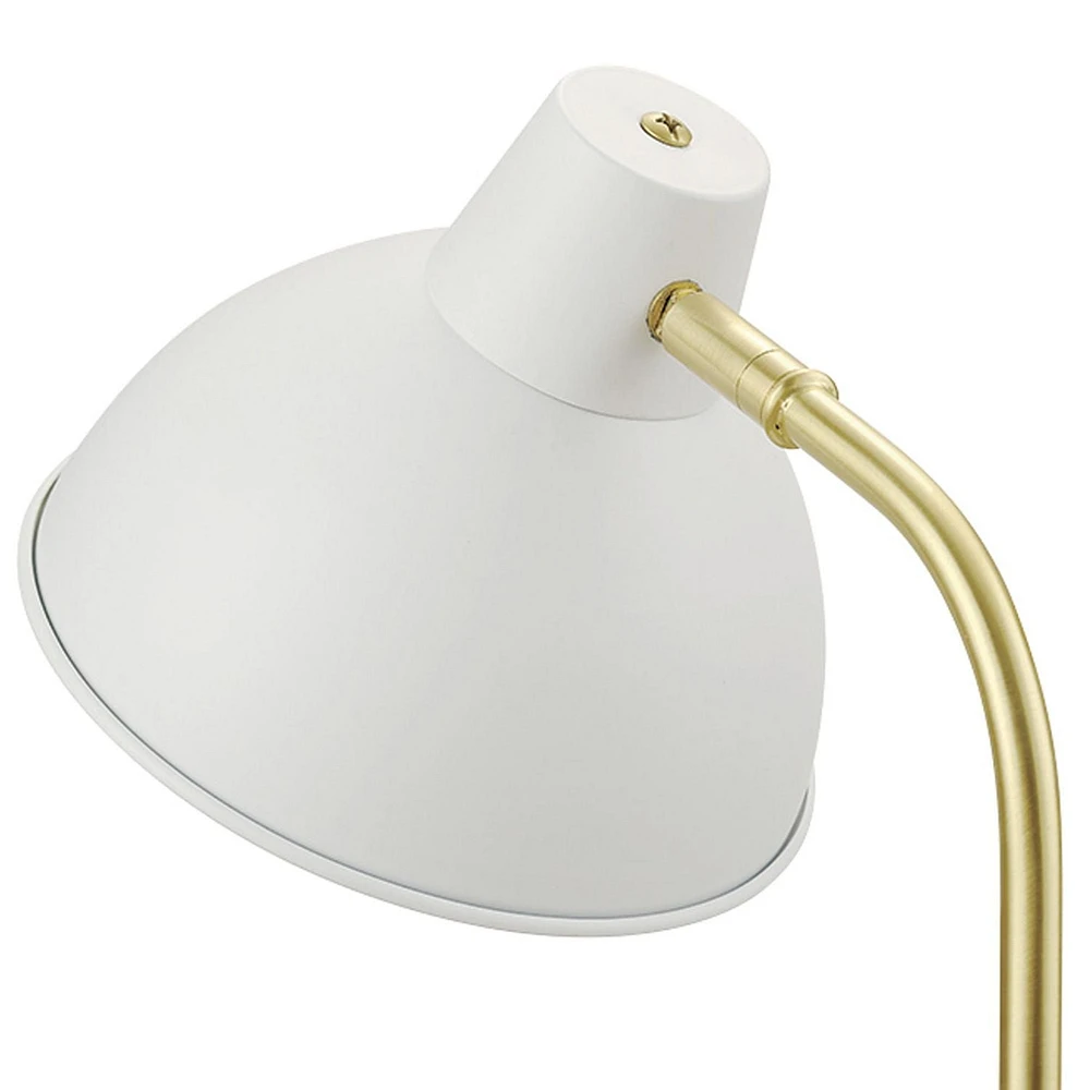 Lampe de bureau de 15 po Willow, blanc mat, bras or mat, abat-jour pivotant, interrupteur à bascule sur le cordon