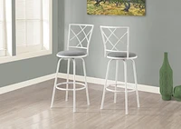 Monarch Specialties Bar Stool, Set Of 2, Swivel, Bar Height, Metal, Fabric, White, Grey, Contemporary, Modern