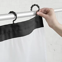 hometrends Home Trends Smart Curtains Hendrix Fabric Shower Curtain with Attached Roller Glide Hooks, 70 Inches X 72 Inches, Black, Horizontal stripe pattern
