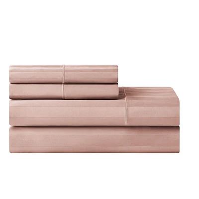 Hotel Style 4-Piece 600 Thread Count Pink Stripe Egyptian Cotton Adult Bed Sheets Set, Queen-Deep Pocket