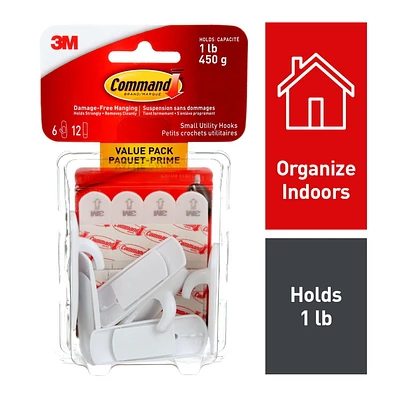 Crochets décoratif Command(MC) 17002C-VP, Petit, Paquet-Prime 6 Crochet, 12 Bandes, 1 livre