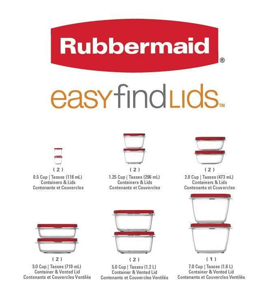 Rubbermaid Easy Find Lids Food Storage Containers, Racer Red, Set of 24