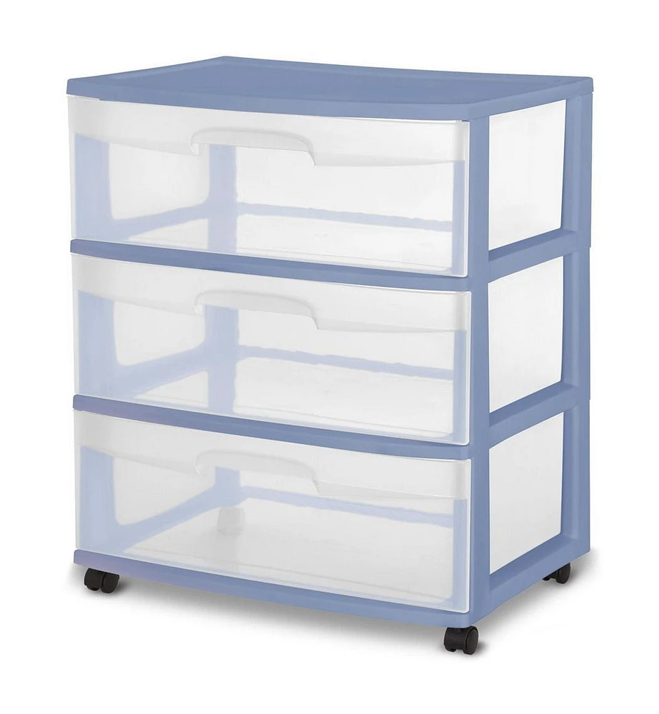 Sterilite Grand Chariot à 3 Tiroirs- Bleu