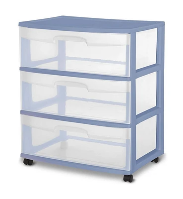 Sterilite Grand Chariot à 3 Tiroirs- Bleu