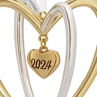 Décoration Hallmark de Noël (Deux cœurs « 2024 », décoration métallique haut de gamme )