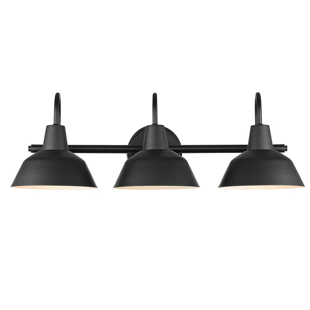 Applique murale à 3 ampoules noir mat Barnyard avec abat-jours à intérieur blanc