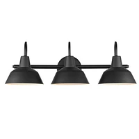 Applique murale à 3 ampoules noir mat Barnyard avec abat-jours à intérieur blanc