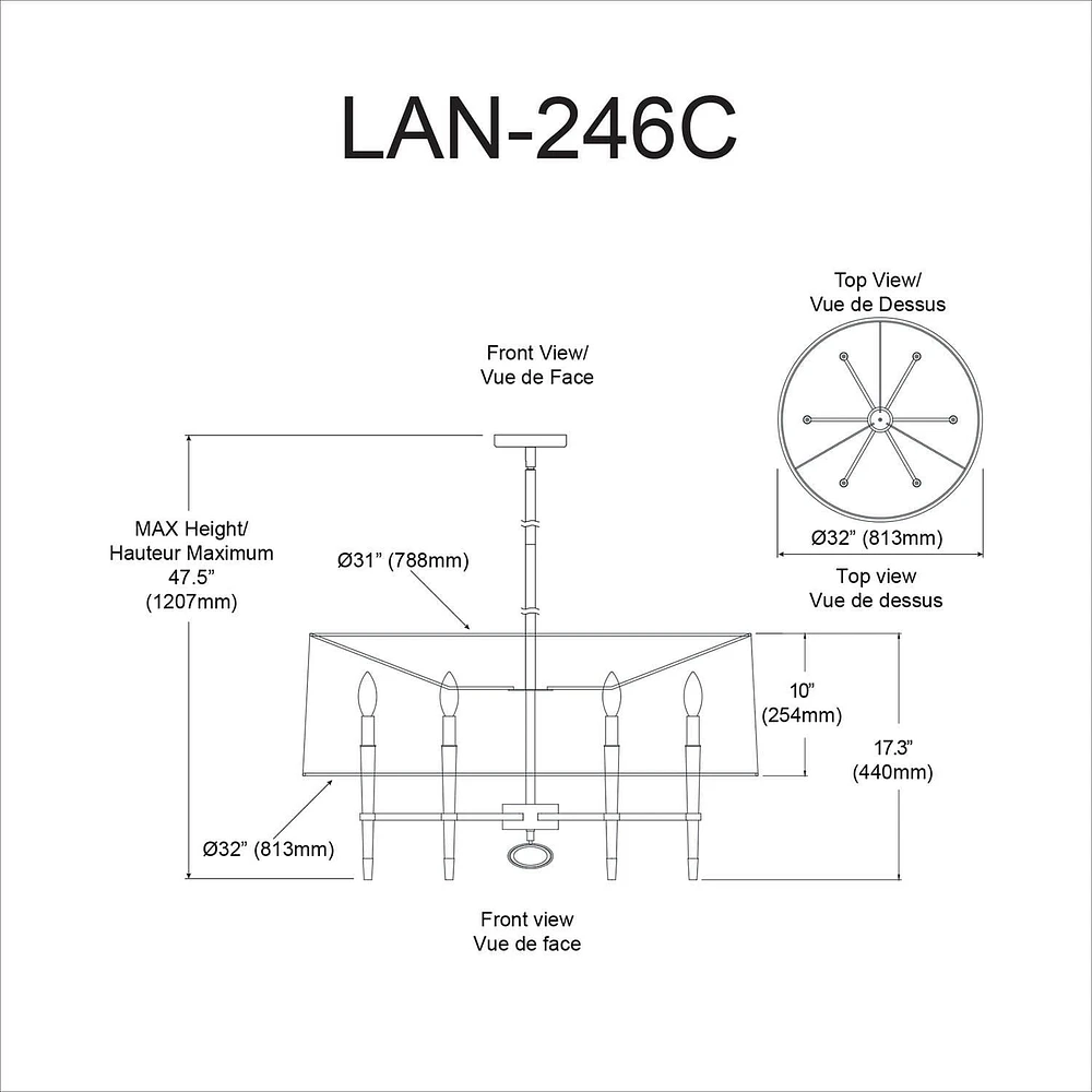 Lustre Dainolite LAN-246C-PC en chrome poli
