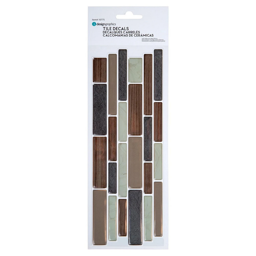 Truu Design Self-Adhesive Peel and Stick Subway Border Tiles, 10 x 3.94 inches, Brown, 12 Pieces
