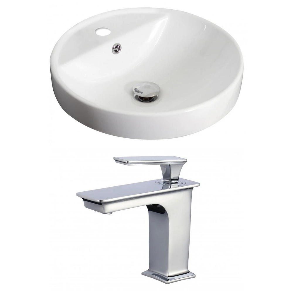 American Imaginations 18.25-in. W Drop In White Bathroom Vessel Sink Set For 1 Hole Center Faucet AI