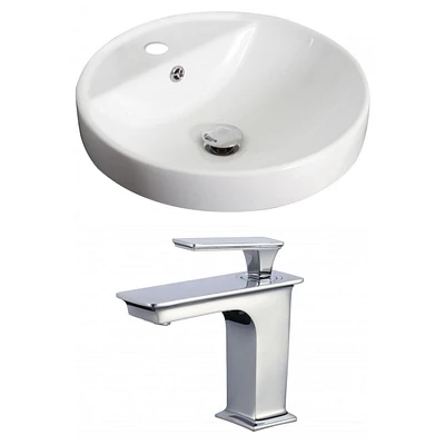 American Imaginations 18.25-in. W Drop In White Bathroom Vessel Sink Set For 1 Hole Center Faucet AI