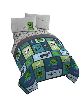 Minecraft Ensemble de literie 4 Pièces pour lit 1 place + En prime un sac.