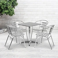 Ensemble de table carrée de 23,5 po en aluminium pour l'intérieur et l'extérieur avec 4 chaises à dossier à lattes